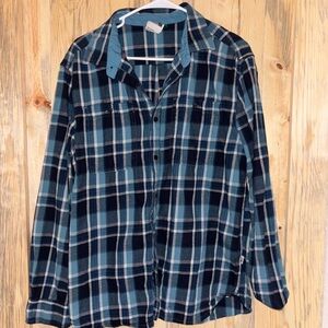 The North Face Men's Teal and Black Plaid Shirt